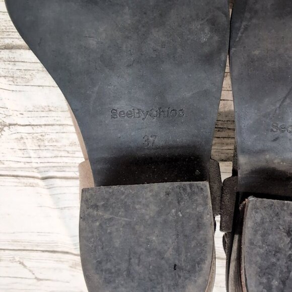 SEE BY CHLOE Eddie Harness Suede Booties Taupe Tan Size 37 - Picture 9 of 9